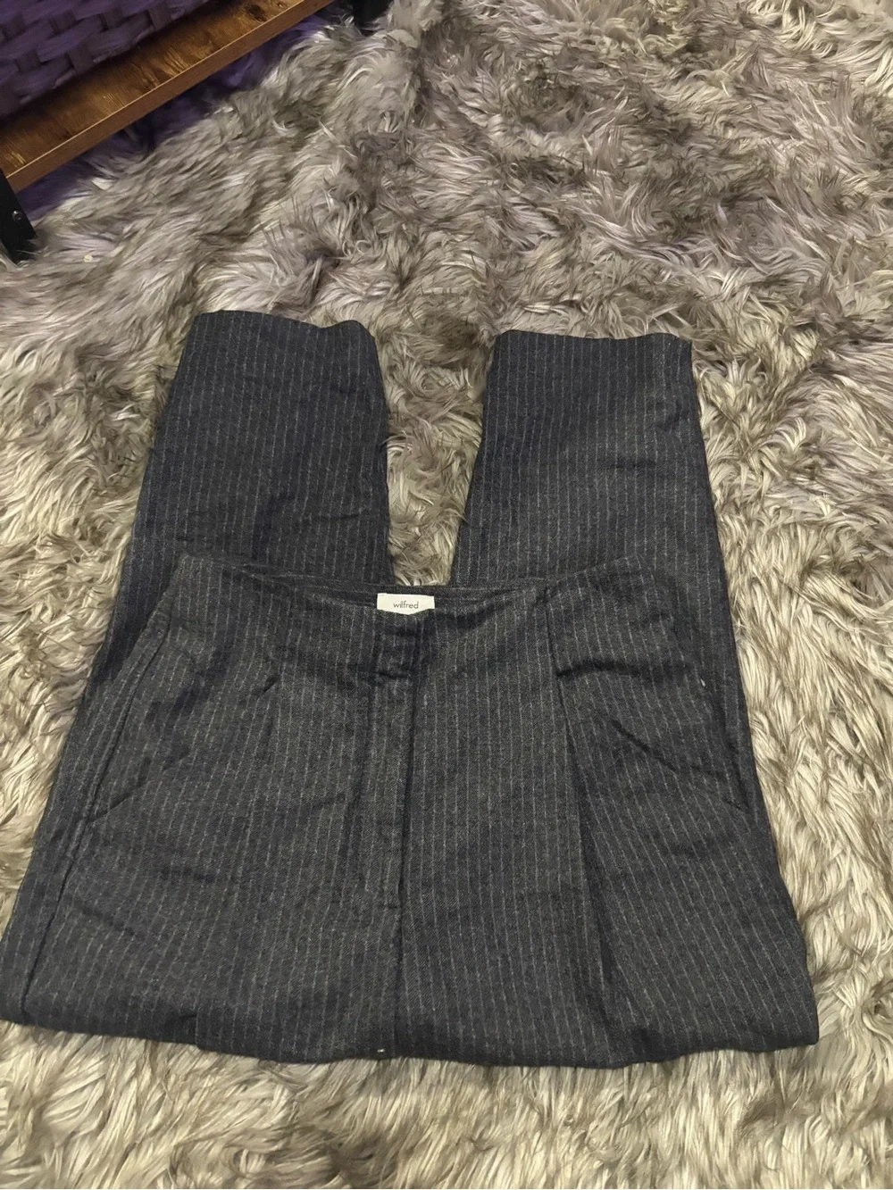 Aritzia Wilfred Chambery Pant Wool Cashmere Grey Stripe Size 10 - Picture 5 of 7